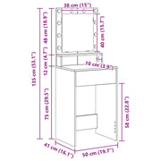 Bureau de maquillage avec lumières LED - Chêne marron - 50x41x135 cm V1529 Vetonek