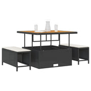 Conjunto de Comedor de Jardín de 3 Piezas con Cojines Negros de Poliratán y Acacia V0094 Vetonek