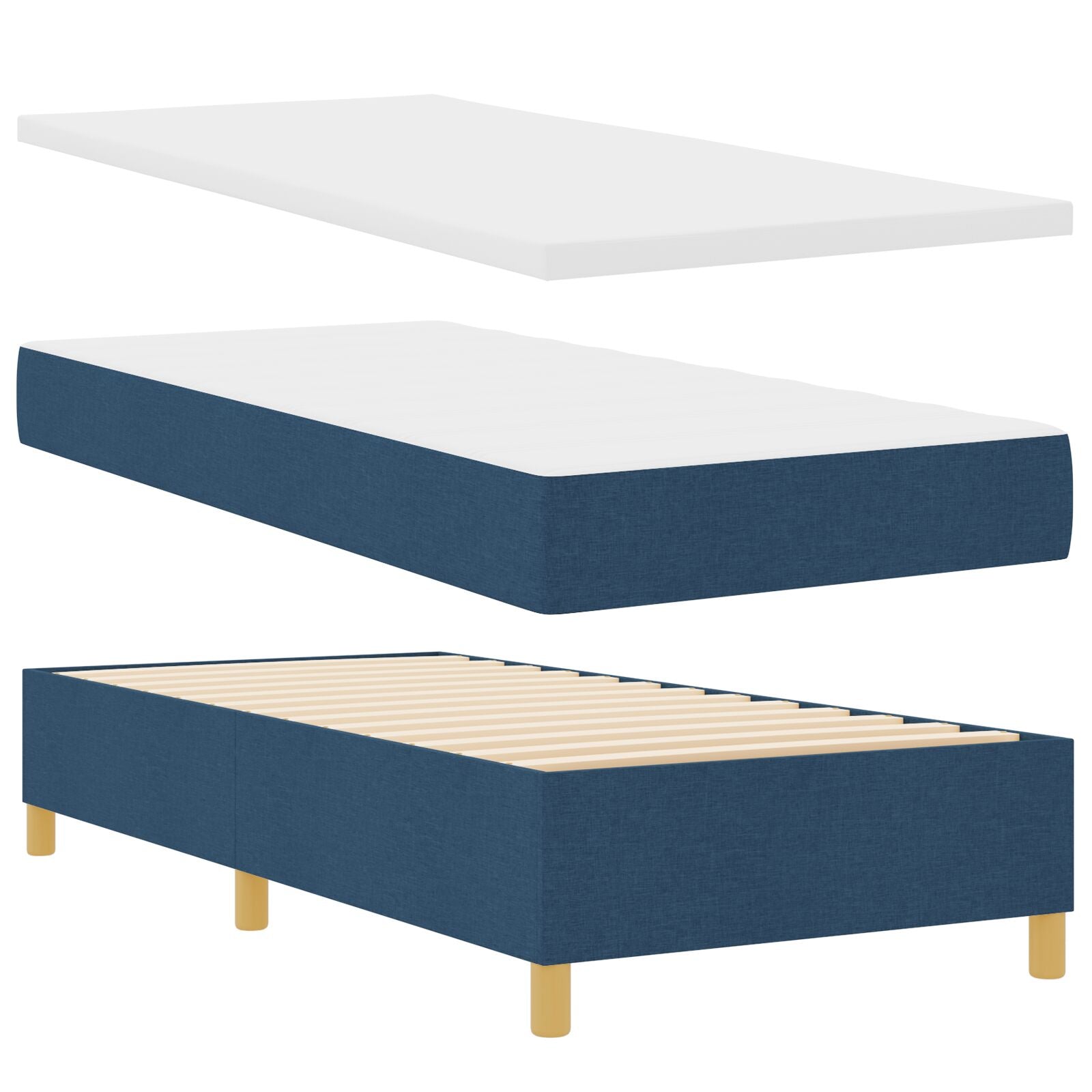 Box Spring bed with mattress and blue bench 90x190 cm fabric V3148 Vetonek