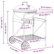 Carro de Barbacoa de Carbón con Tapa Negro 96x72x113 cm Metal V3171 Vetonek