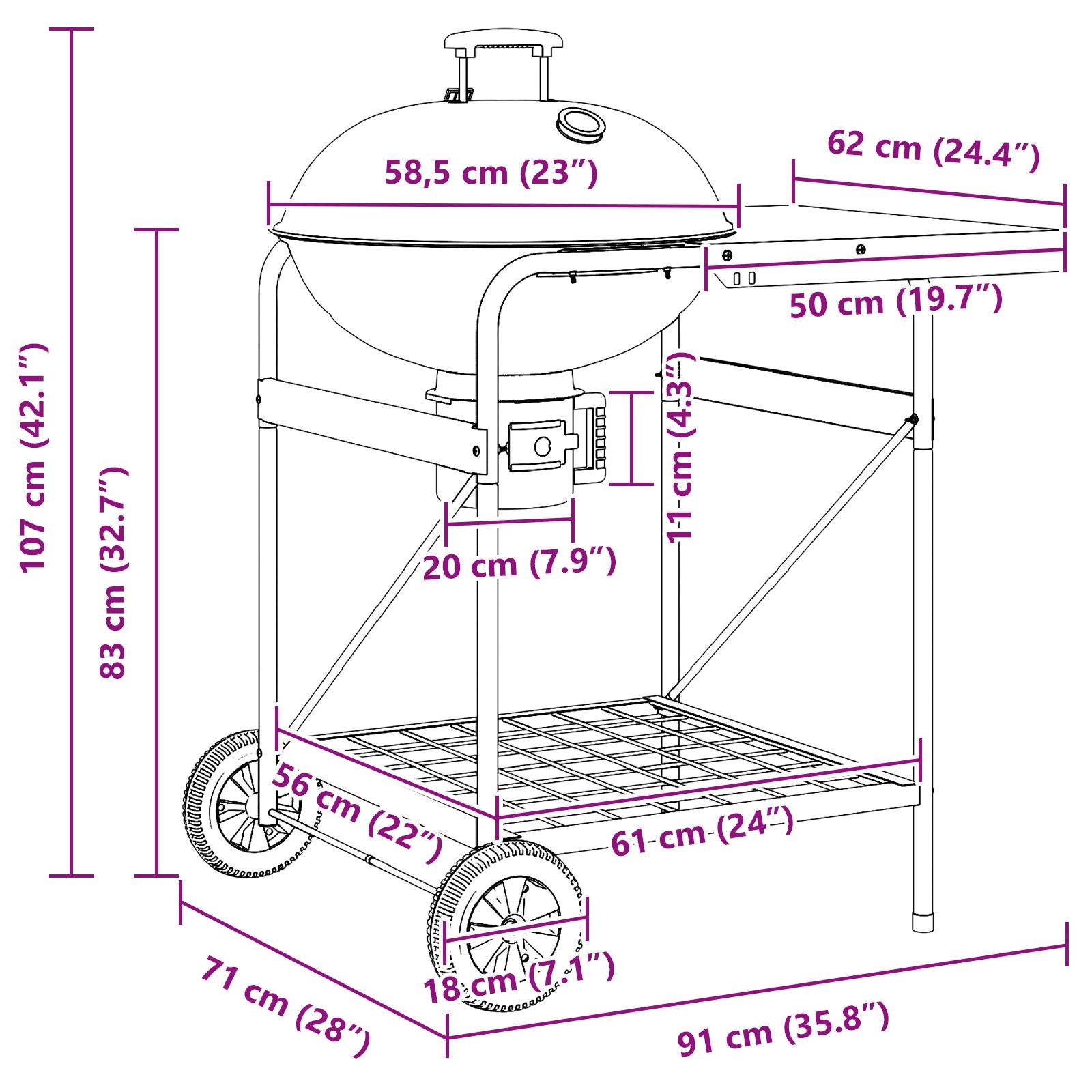 Carro de Barbacoa de Carbón con Tapa Negro 96x72x113 cm Metal V3171 Vetonek