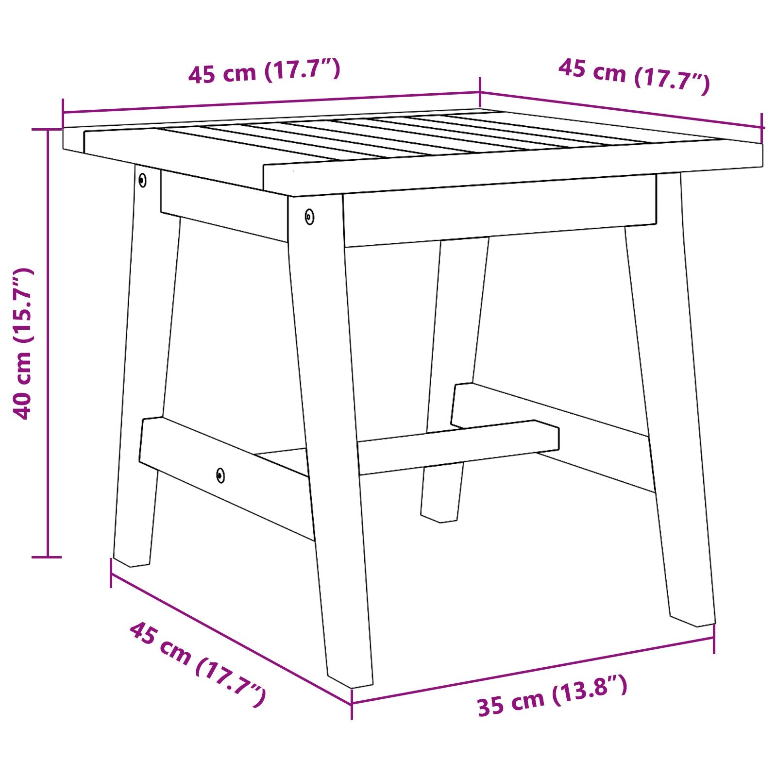 Mesa Lateral  45x45x40 cm Madera Maciza de Acacia V6456 Vetonek