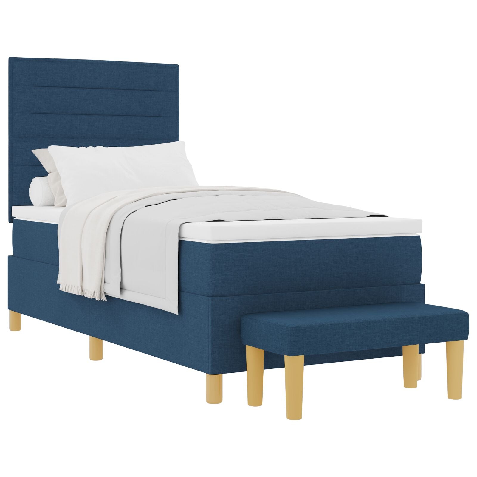 Bed frame with mattress Set of 2 Blue Fabric 90 x 190 cm V2370 Vetonek