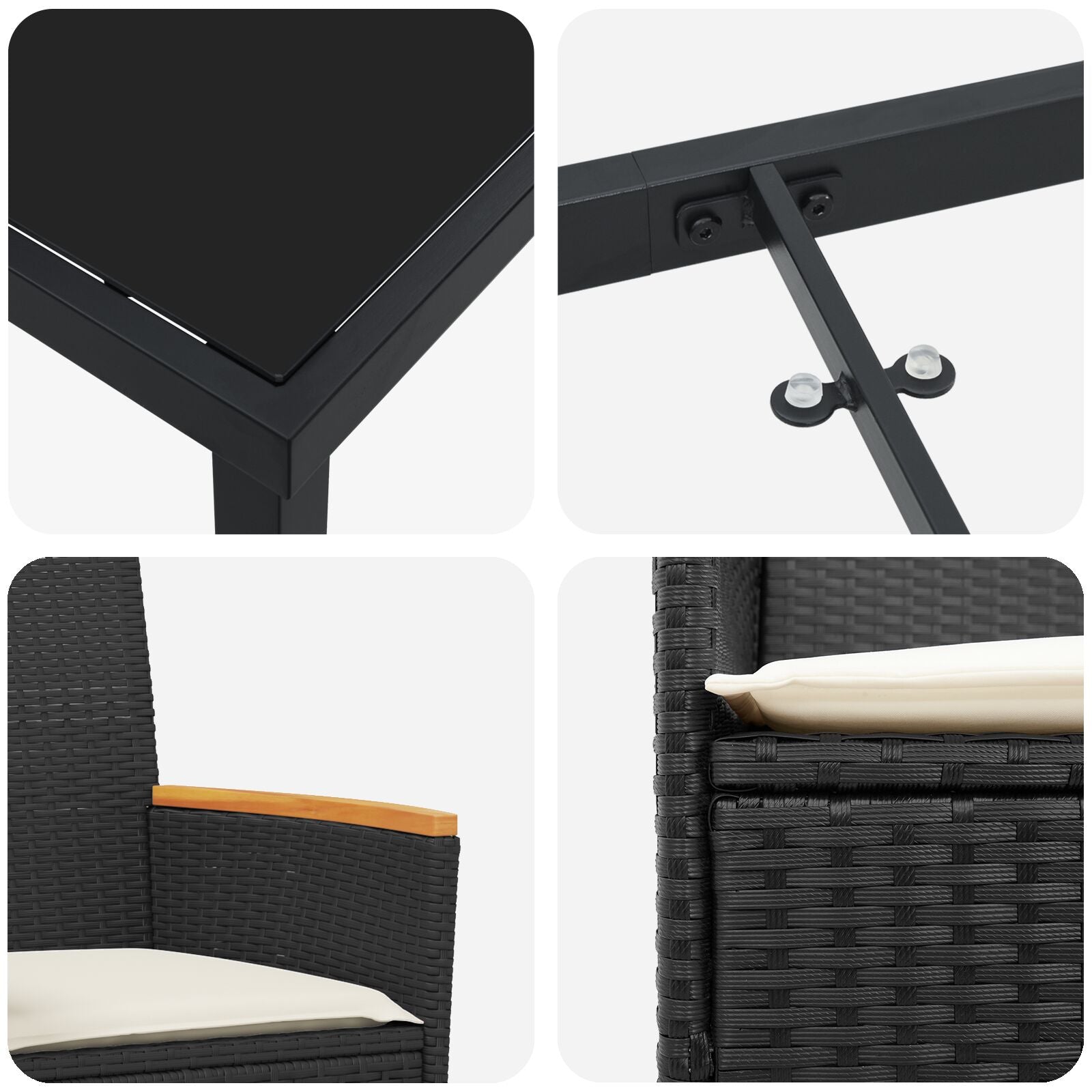 Set de Comedor de Jardín  de 5 Piezas con Cojines Negro Poliratán V0091 Vetonek