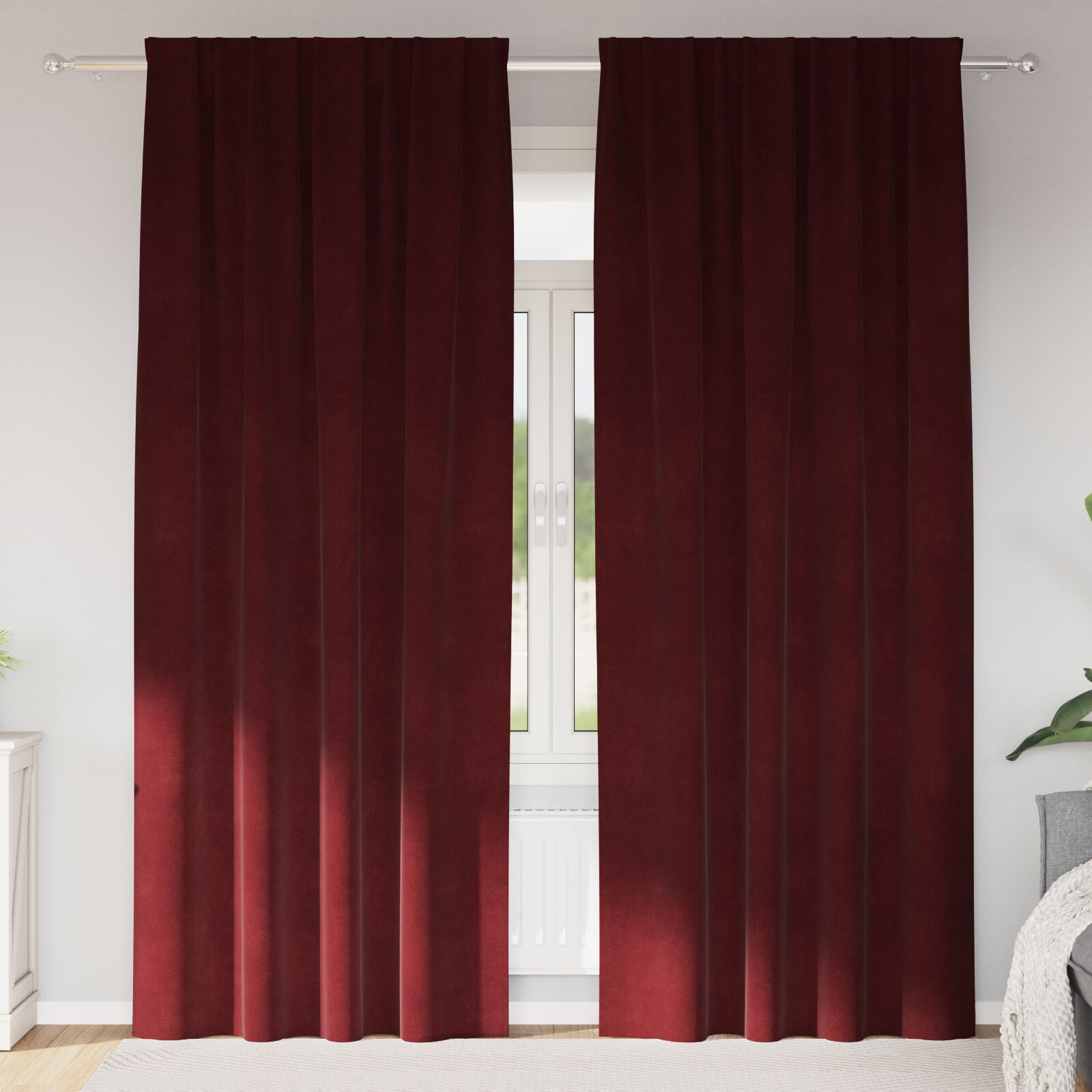 Blackout Curtains with top tape 2 pcs Wine Red Velvet V3969 Vetonek