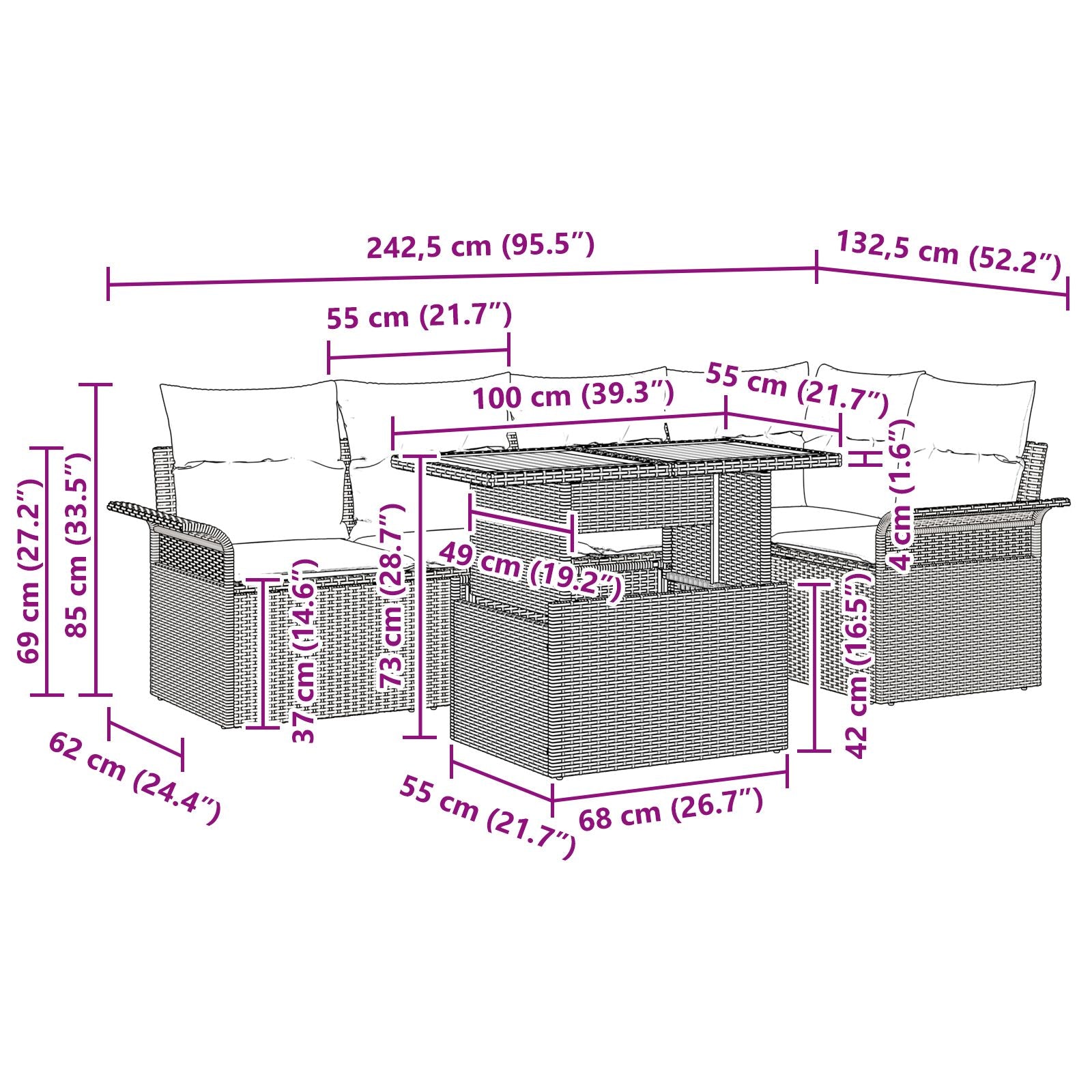 6-Piece Garden Dining Set with Black Acacia Polyrattan Cushions V4516 Vetonek