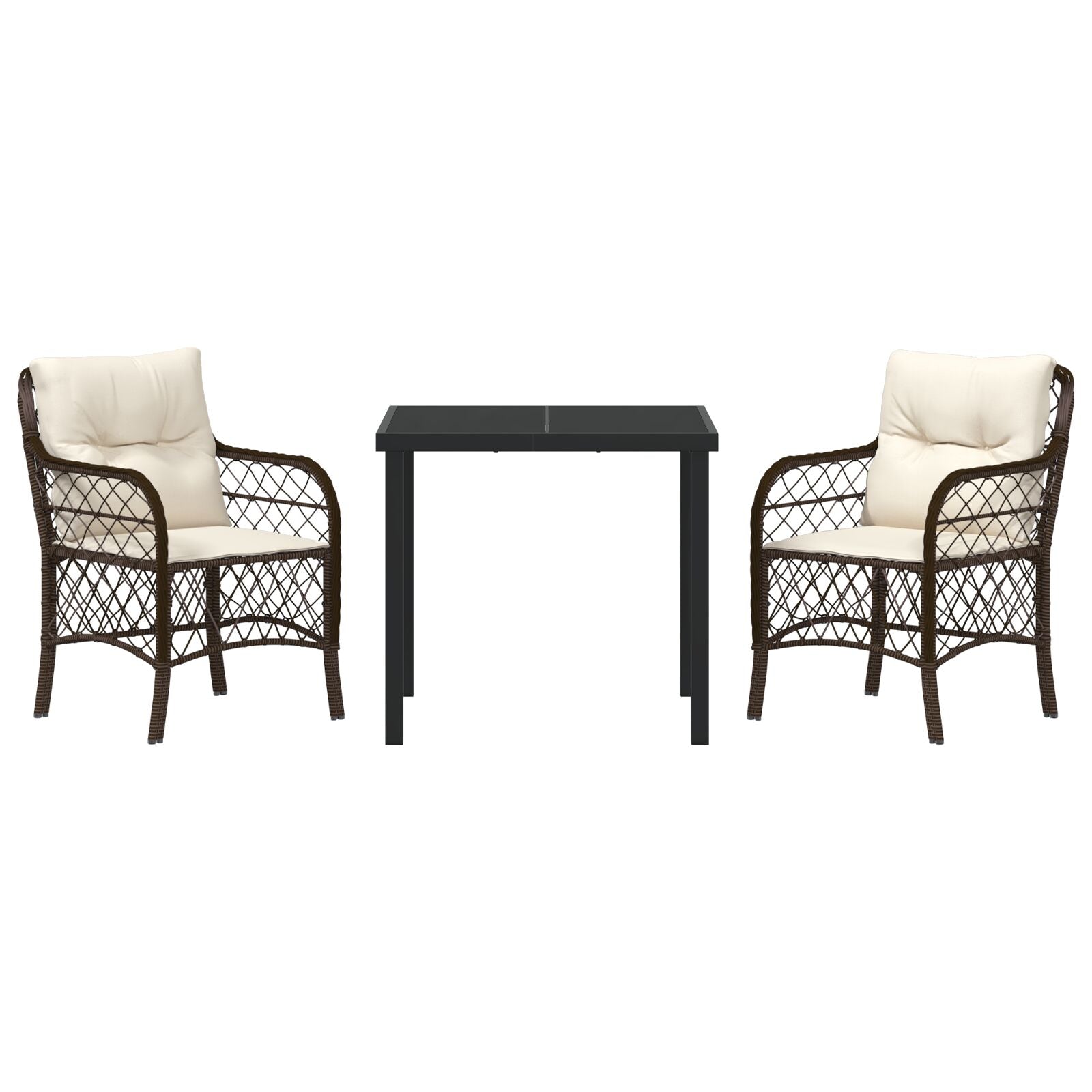 Conjunto de comedor de jardín  de 3 piezas con cojines de rattan polivinílico marrón V1310 Vetonek