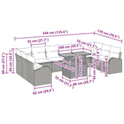 Conjunto de Comedor de Jardín de 11 Piezas con Cojines Ratán Poliéster Negro Acacia V7487 Vetonek