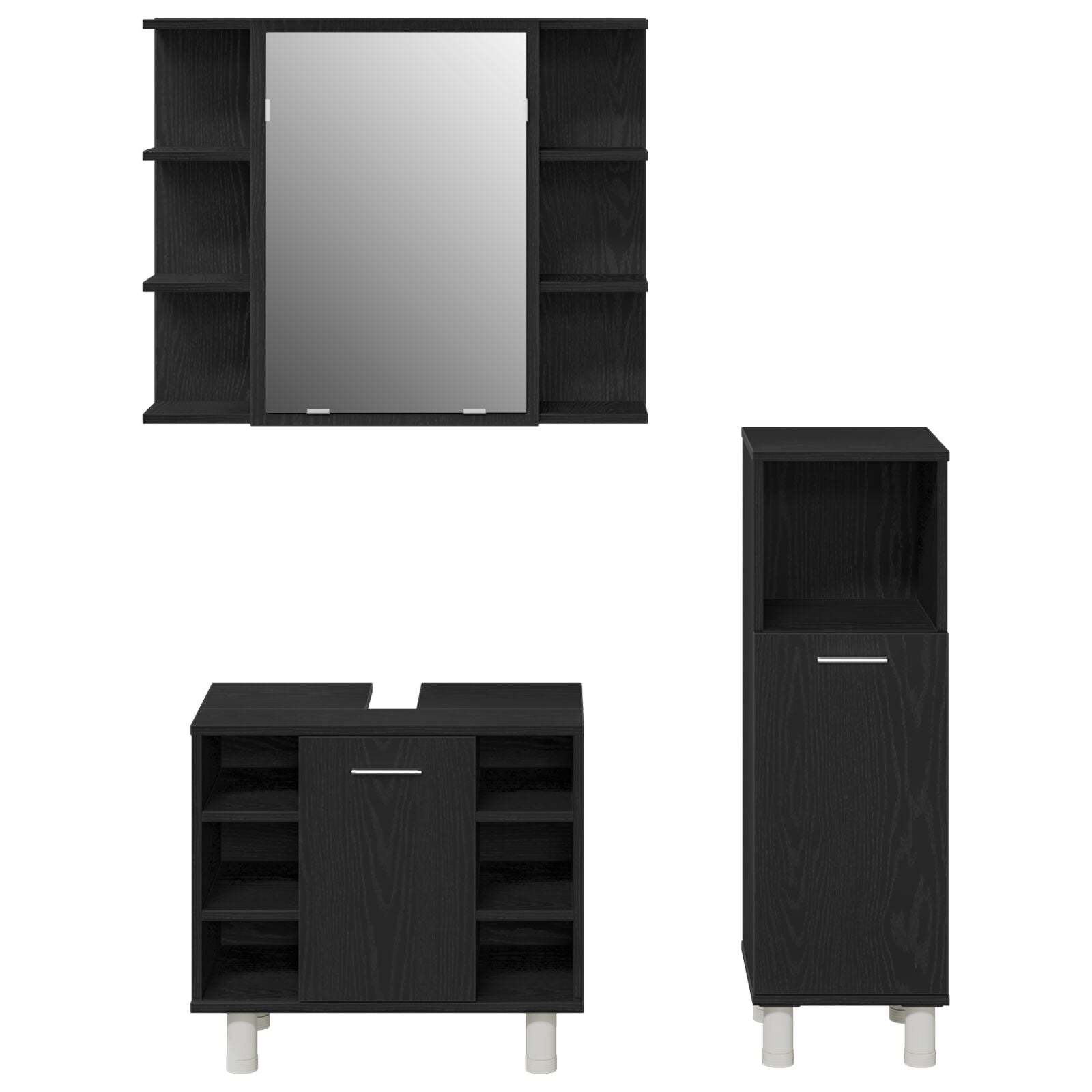 Juego de Muebles de Baño Conjunto de 3 Roble Negro V0356 Vetonek