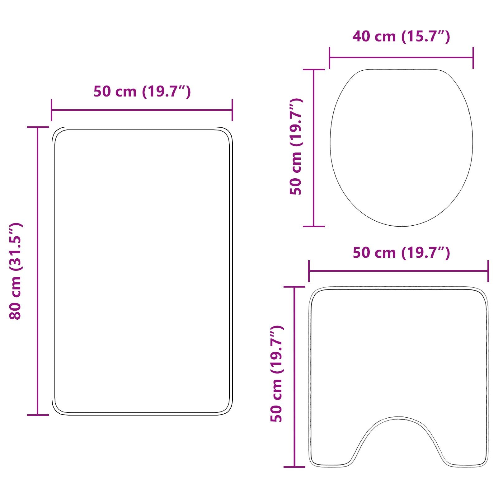 Conjunto de 3 alfombrillas de baño marrón de polipropileno antideslizante V9912 Vetonek