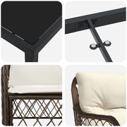 Conjunto de comedor de jardín  de 3 piezas con cojines de rattan polivinílico marrón V1310 Vetonek