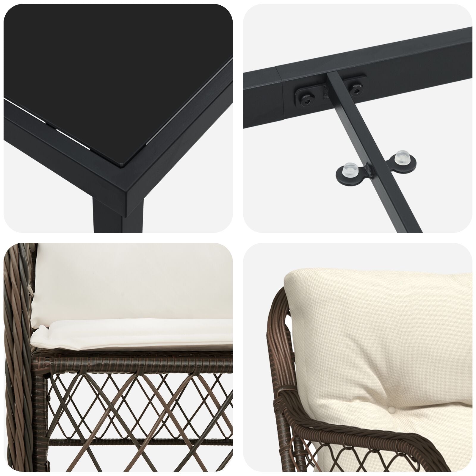 Conjunto de comedor de jardín  de 3 piezas con cojines de rattan polivinílico marrón V1310 Vetonek