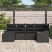 6 Piece Garden Dining Set with Cushions Black Polyrattan V7335 Vetonek