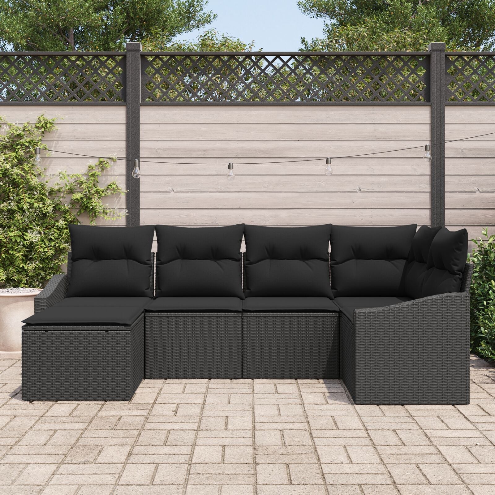 6 Piece Garden Dining Set with Cushions Black Polyrattan V7335 Vetonek