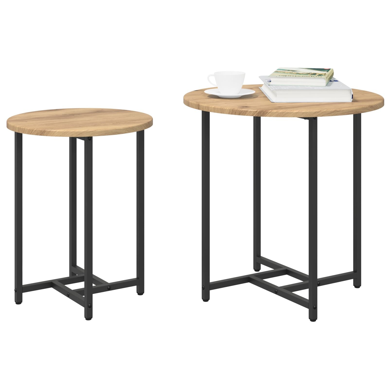 Mesa Lateral de 2 pcs en Madera de Roble Artisan y Metal V4214 Vetonek