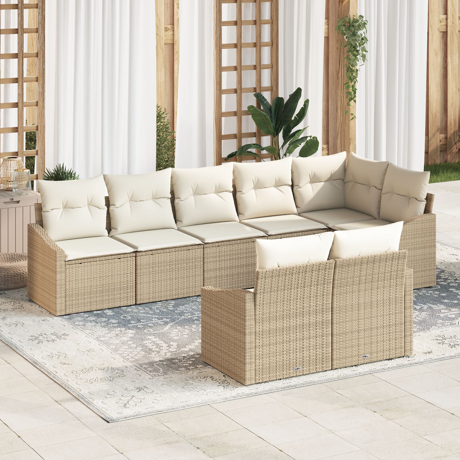 8-Piece Garden Dining Set with Beige Cushions Polyrattan V7113 Vetonek
