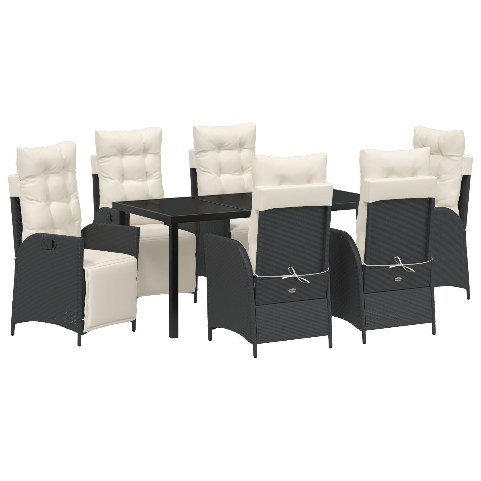 Conjunto de Comedor de Jardín de 7 Piezas  Negro Ratán Poliéster V4502 Vetonek