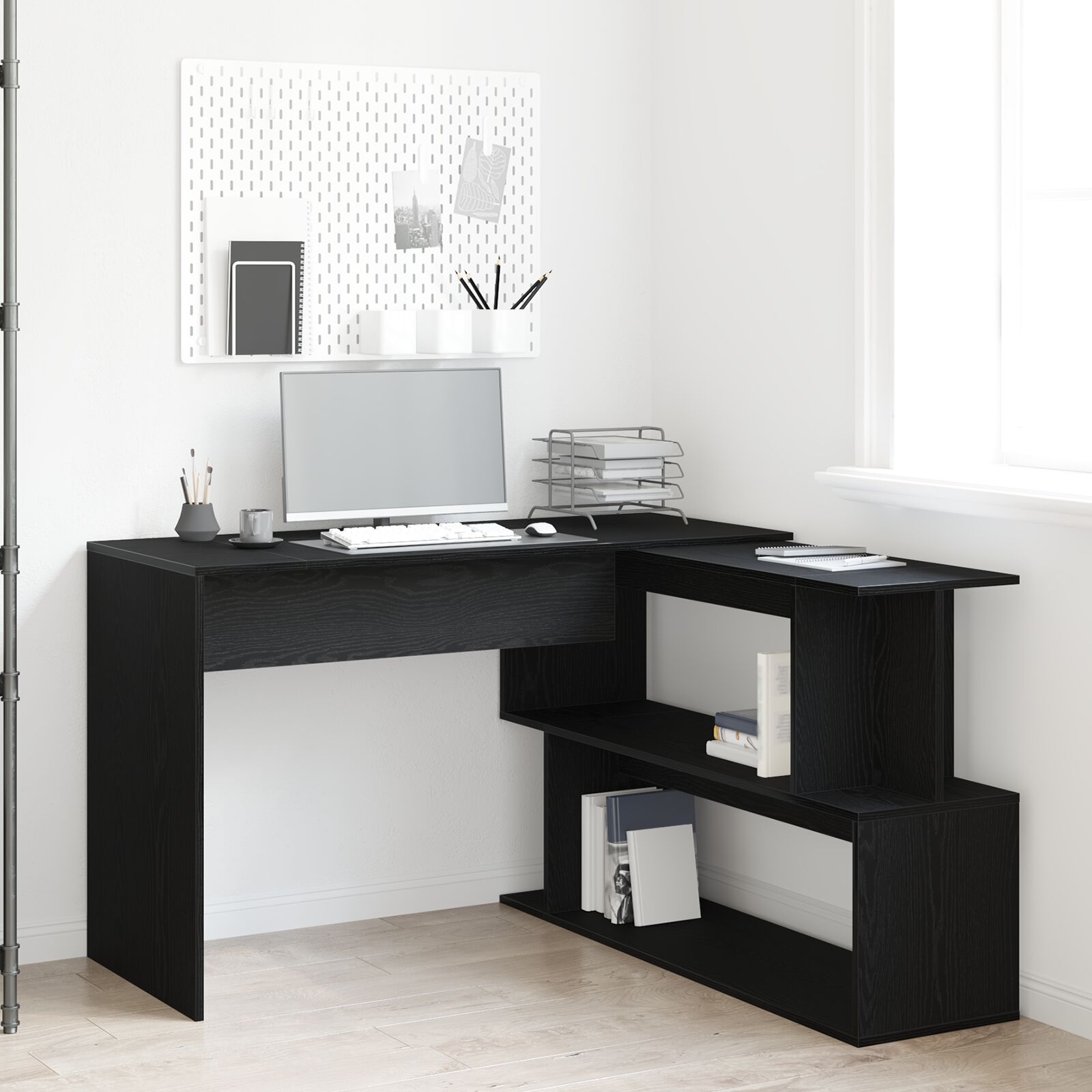 Bureau en chêne noir 200x50x76 cm bois travaillé V8704 Vetonek