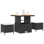 Conjunto de Comedor de Jardín de 3 Piezas con Cojines VidaXL Ratán Poliéster Acacia Negro V0148 Vetonek