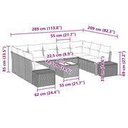 Conjunto de Sofá de Jardín de 9 Piezas con Cojines Negro Poliratán V8159 Vetonek