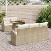 6 Piece Garden Dining Set with Beige Cushions Poly Rattan Acacia V6398 Vetonek