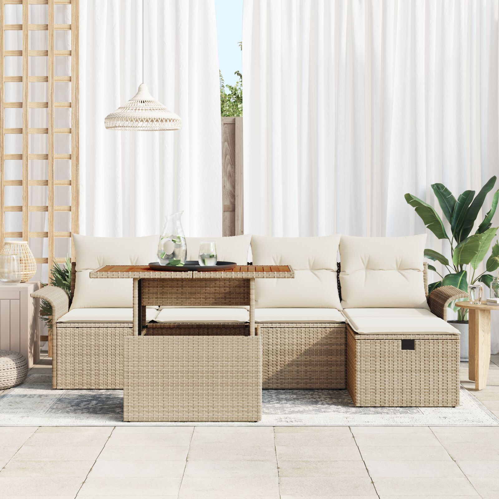 6 Piece Garden Sofa Set with Beige Rattan Cushions V1106 Vetonek