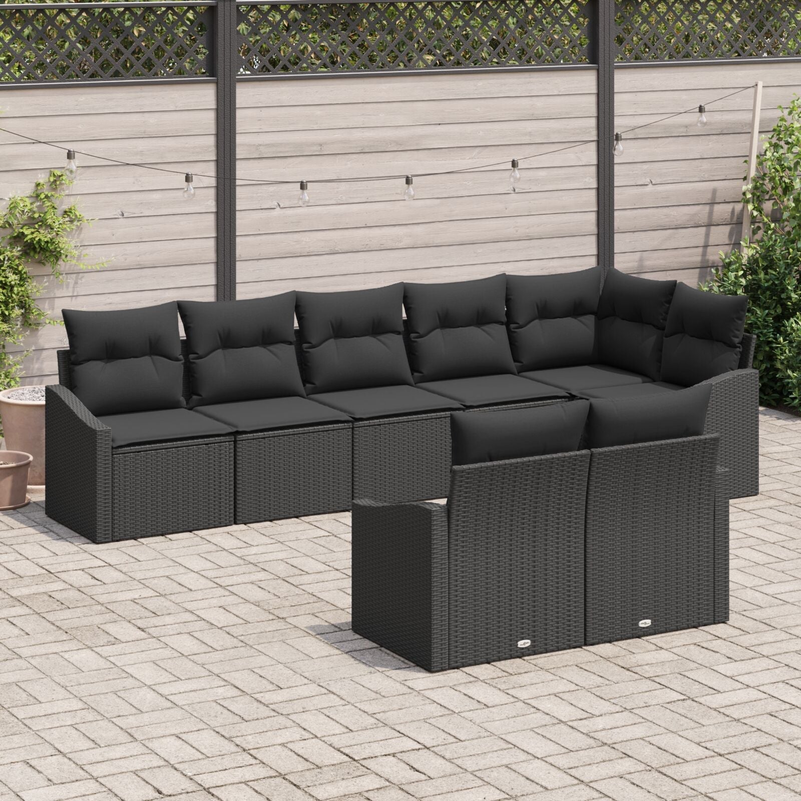 8 Piece Garden Dining Set with Black Rattan Cushions V7137 Vetonek