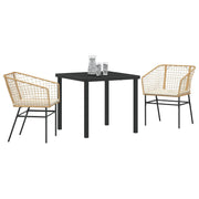 Conjunto de Comedor de Jardín  de 3 Piezas con Cojines Marrón Ratan Polipropileno V8319 Vetonek