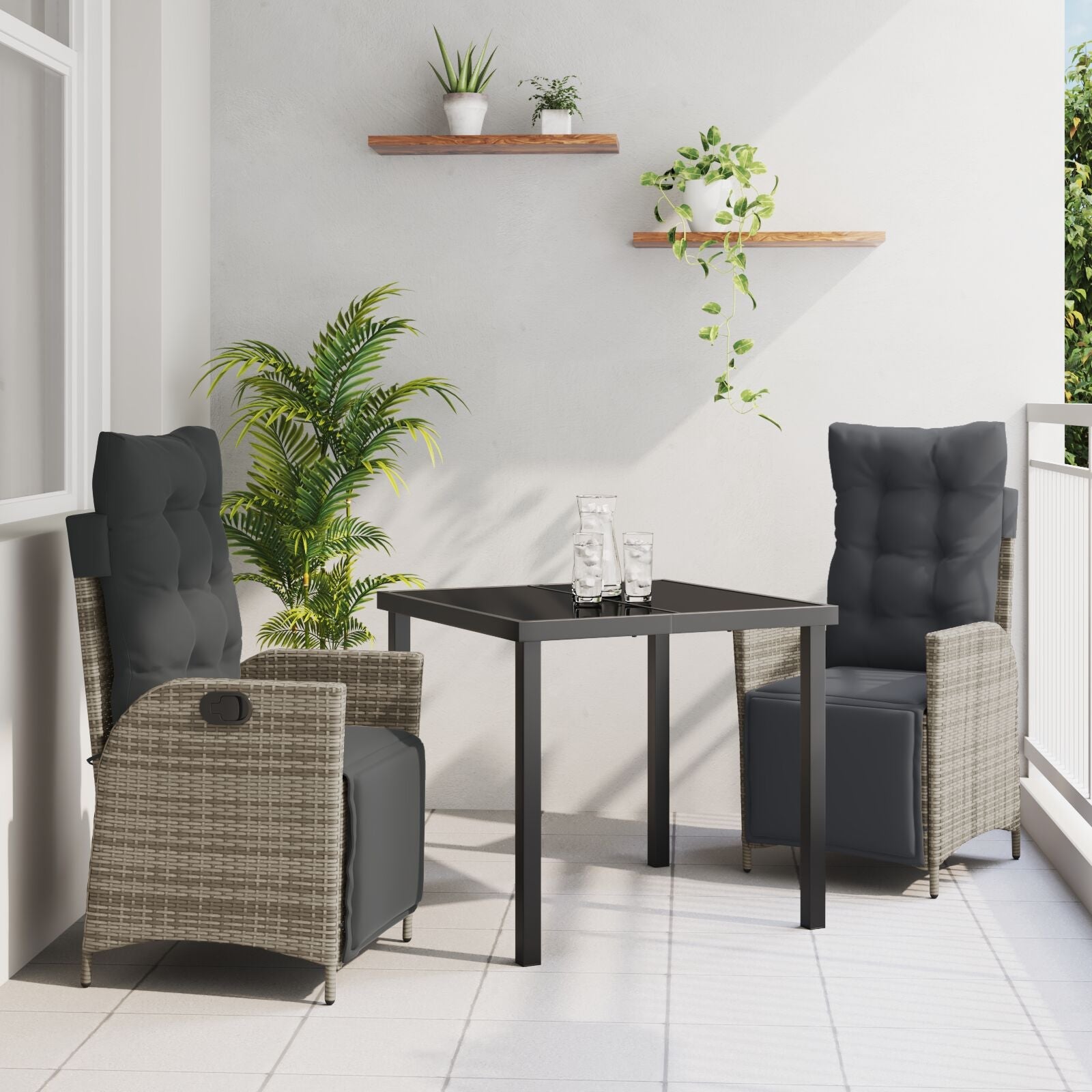 Conjunto de comedor de jardín de 3 piezas  Ratán Polipropileno Gris V4670 Vetonek