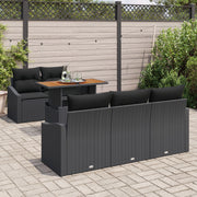 6 Piece Garden Dining Set with Cushions Black Rattan Polyethylene Acacia V8927 Vetonek