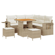 Conjunto de Sofá de Jardín de 8 Piezas con Cojines Ratán Beige Acacia, Conjunto de Comedor de Jardín de 3 Piezas con Cojines Ratán Beige Acacia V8609 Vetonek