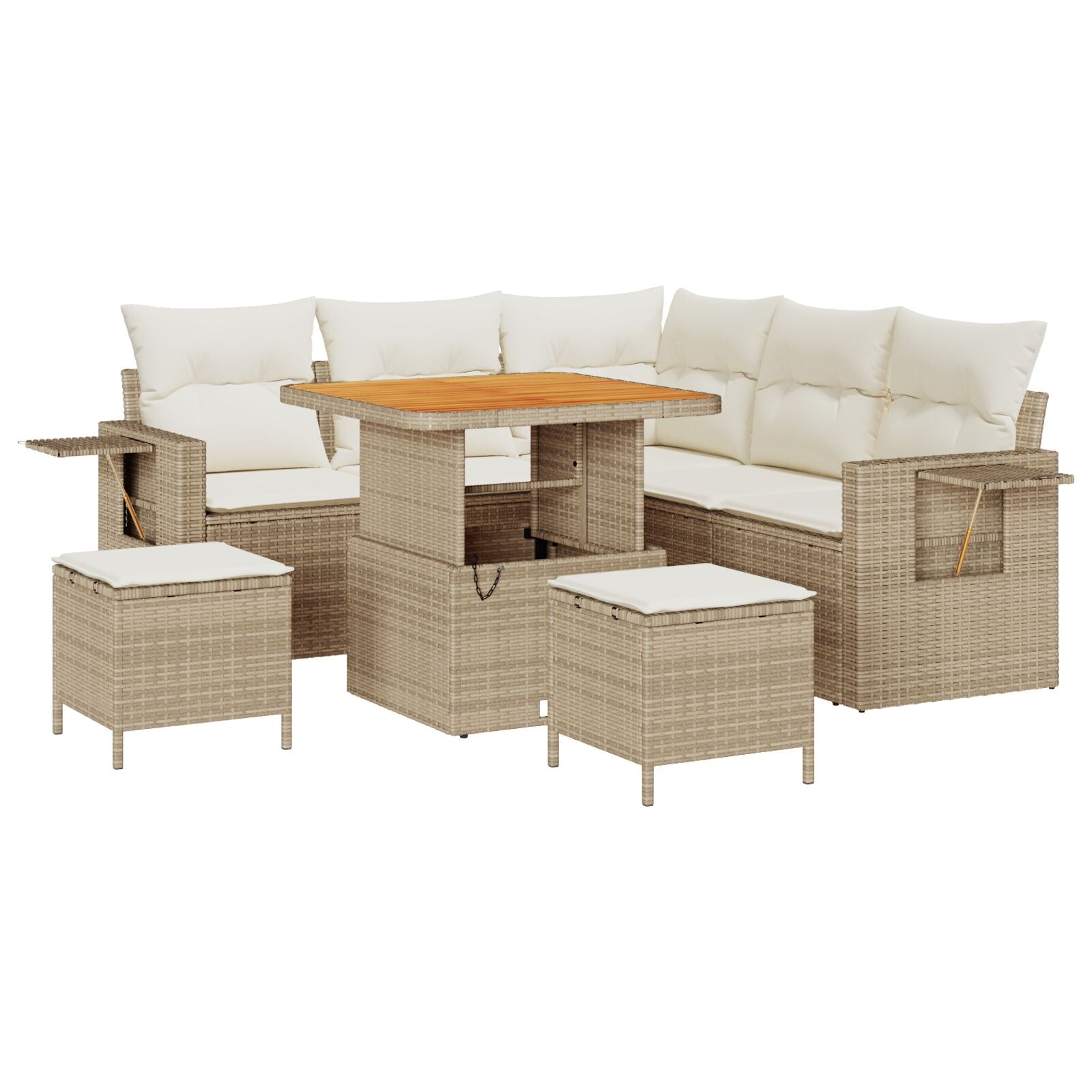 Conjunto de Sofá de Jardín de 8 Piezas con Cojines Ratán Beige Acacia, Conjunto de Comedor de Jardín de 3 Piezas con Cojines Ratán Beige Acacia V8609 Vetonek