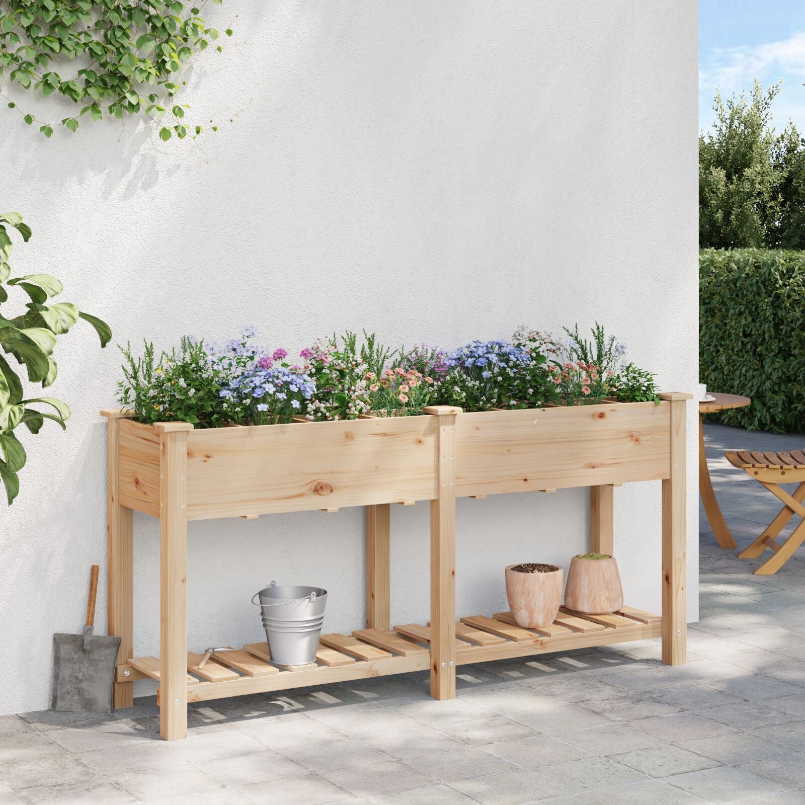 Jardín Planter de con Rejillas 161x43x76 cm Madera Sólida de Abeto V0692 Vetonek