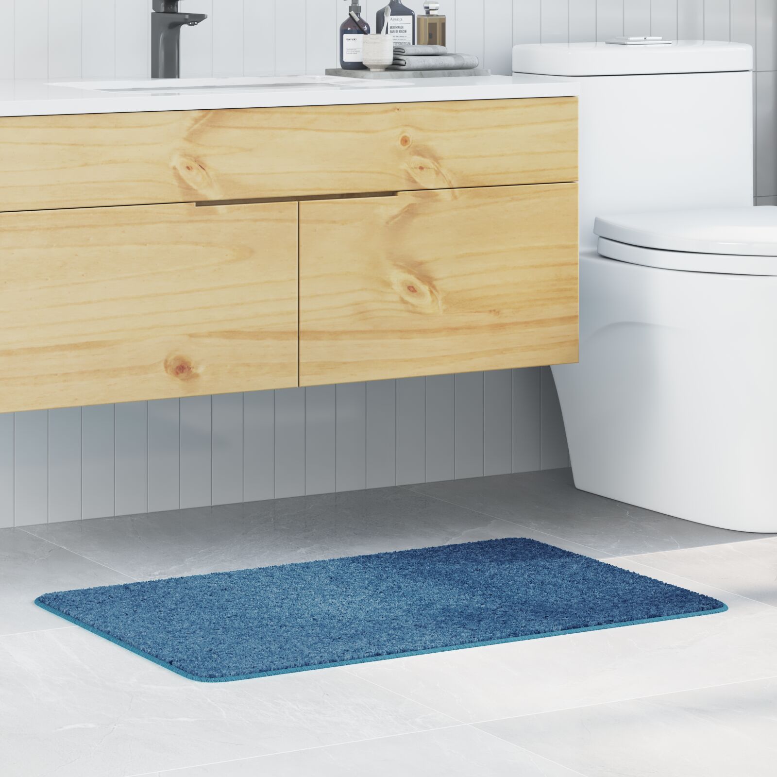 Tapis de bain rectangulaire bleu 60x90 cm en polypropylène antidérapant V9677 Vetonek