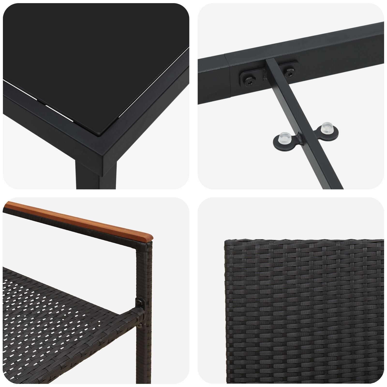 Conjunto de Comedor de Jardín de 3 Piezas Negro de Poliratán V6224 Vetonek