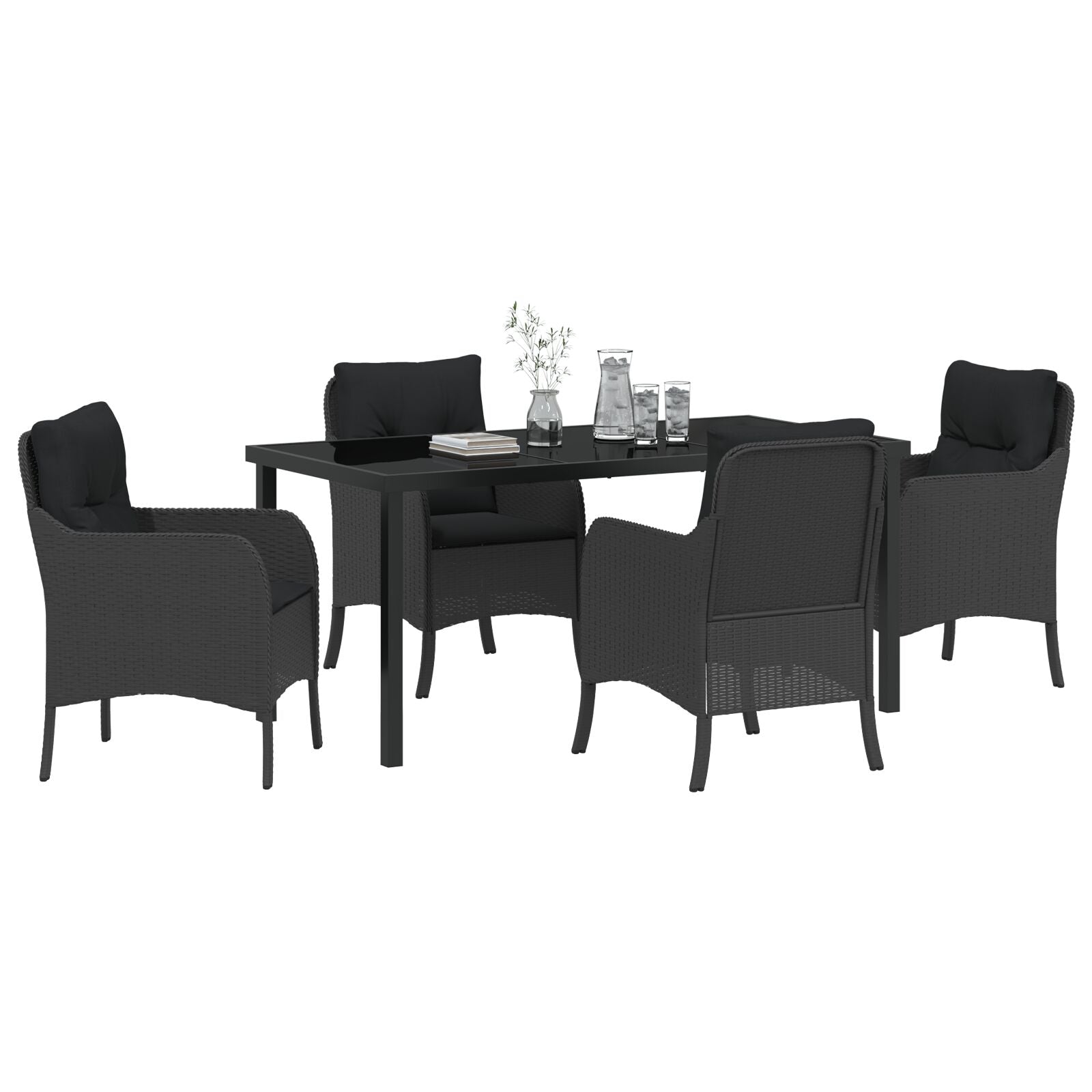 Conjunto de comedor de jardín de 5 piezas  con cojines Negro Poliratán V0719 Vetonek
