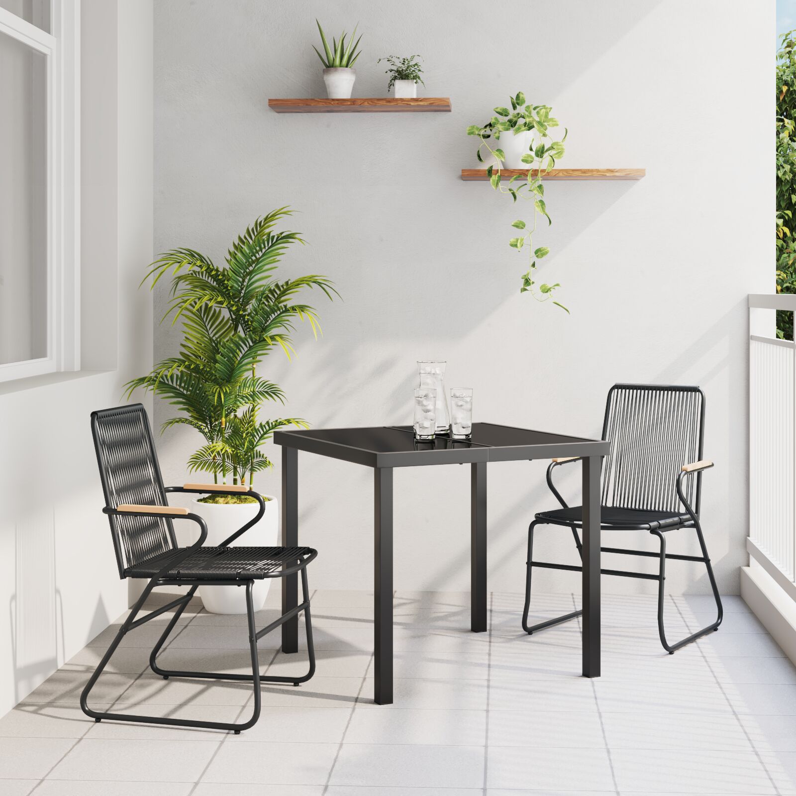 Conjunto de Comedor de Jardín  de 3 Piezas Negro Rattan de PVC V0970 Vetonek