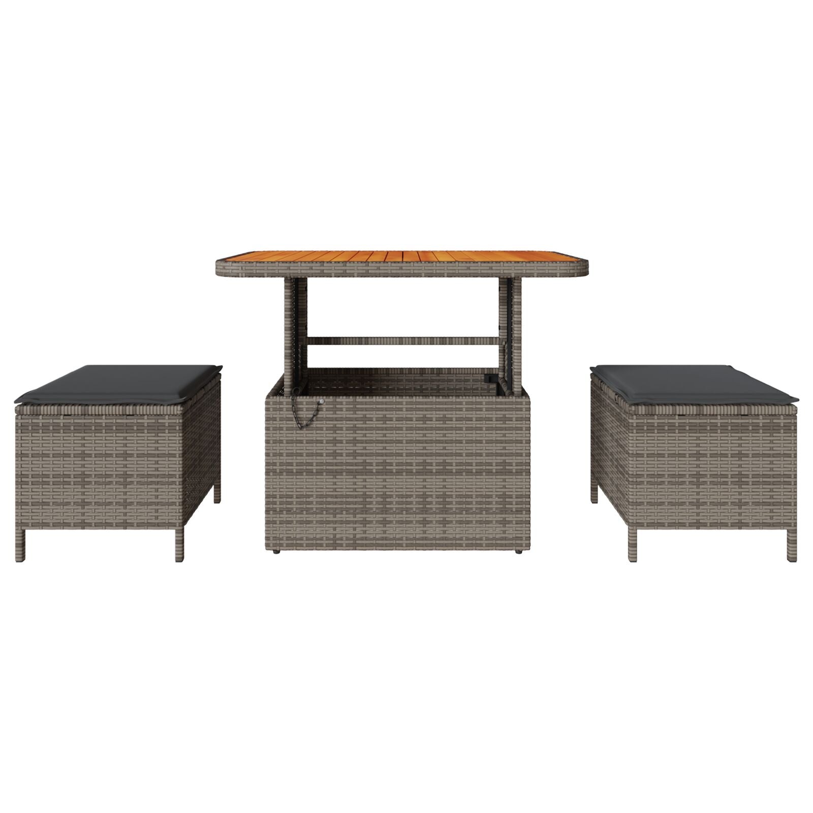 Conjunto de Comedor de Jardín de 3 Piezas con Cojines Gris en Poliratán y Acacia V0223 Vetonek