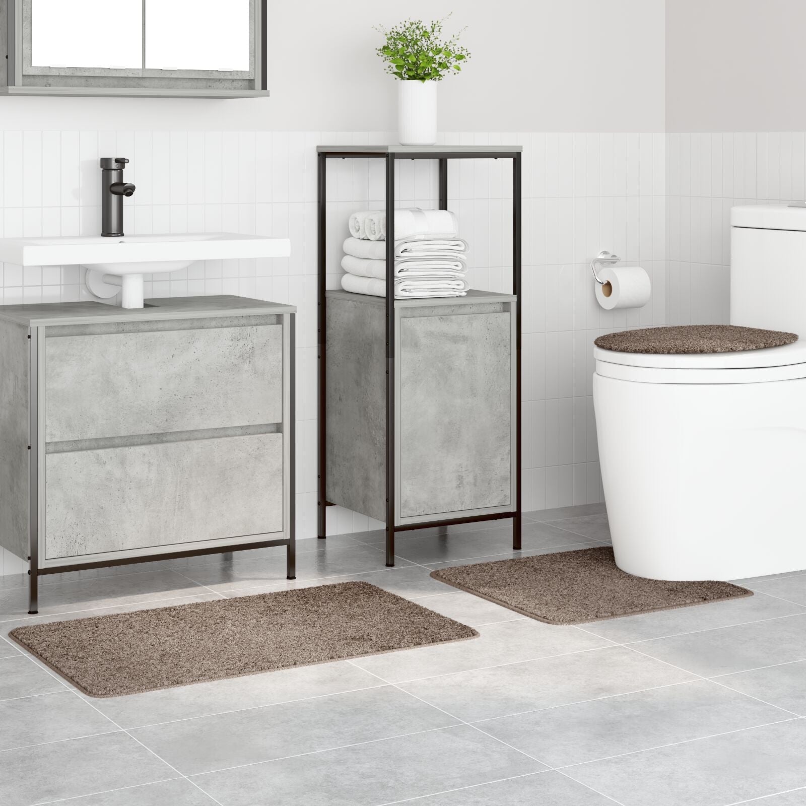 Conjunto de 3 alfombrillas de baño marrón de polipropileno antideslizante V9912 Vetonek