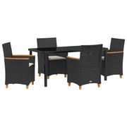Set de Comedor de Jardín  de 5 Piezas con Cojines Negro Poliratán V0091 Vetonek