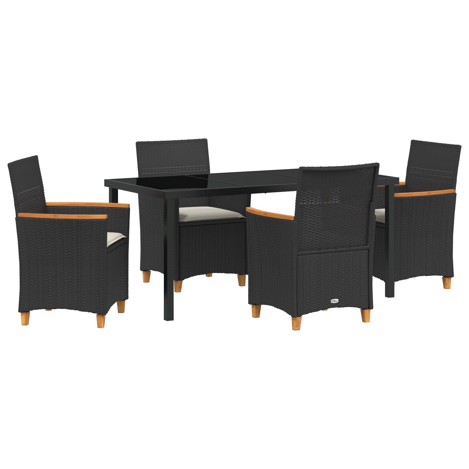Set de Comedor de Jardín  de 5 Piezas con Cojines Negro Poliratán V0091 Vetonek