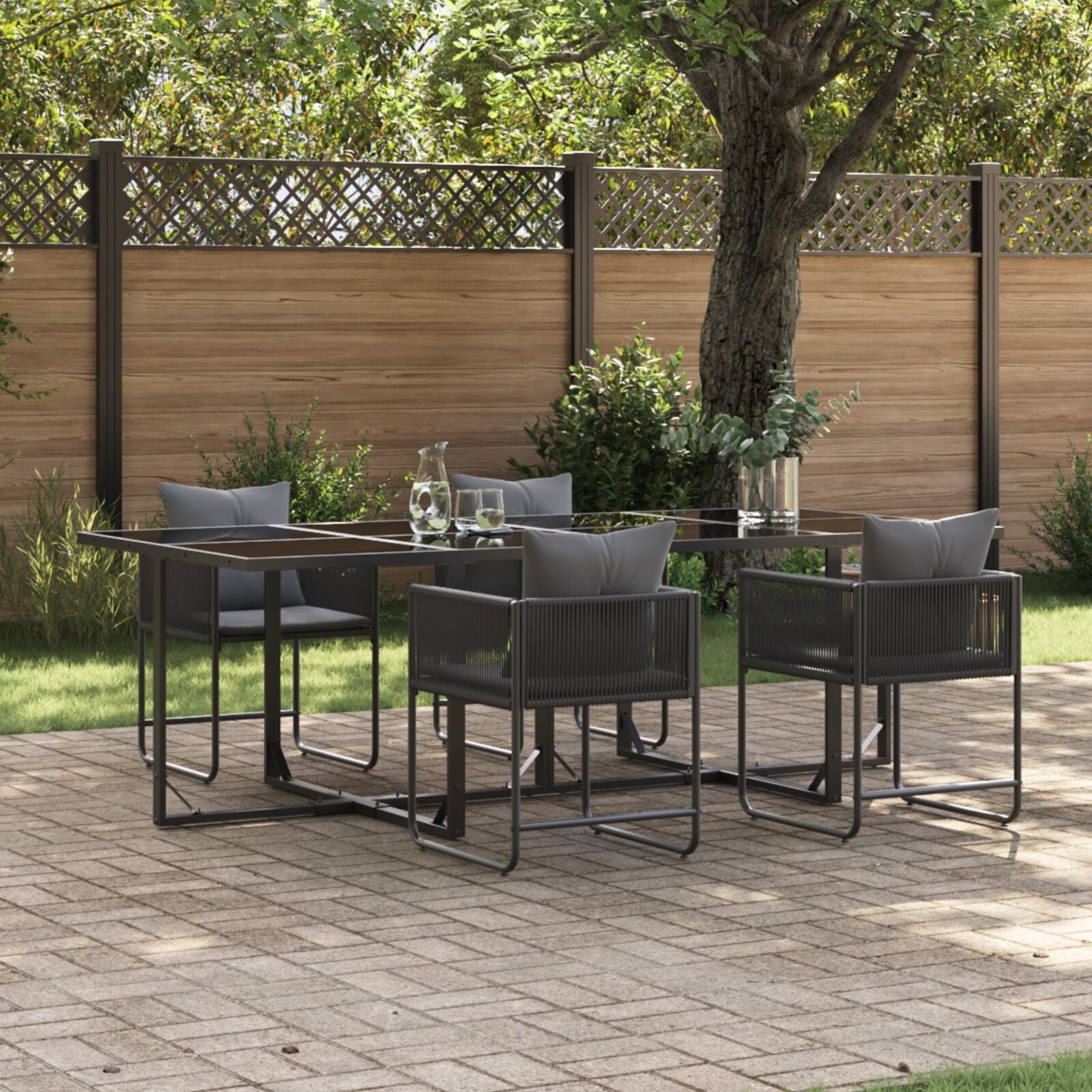 6 Piece Garden Dining Set with Steel Cushions and Synthetic Rattan V1590 Vetonek