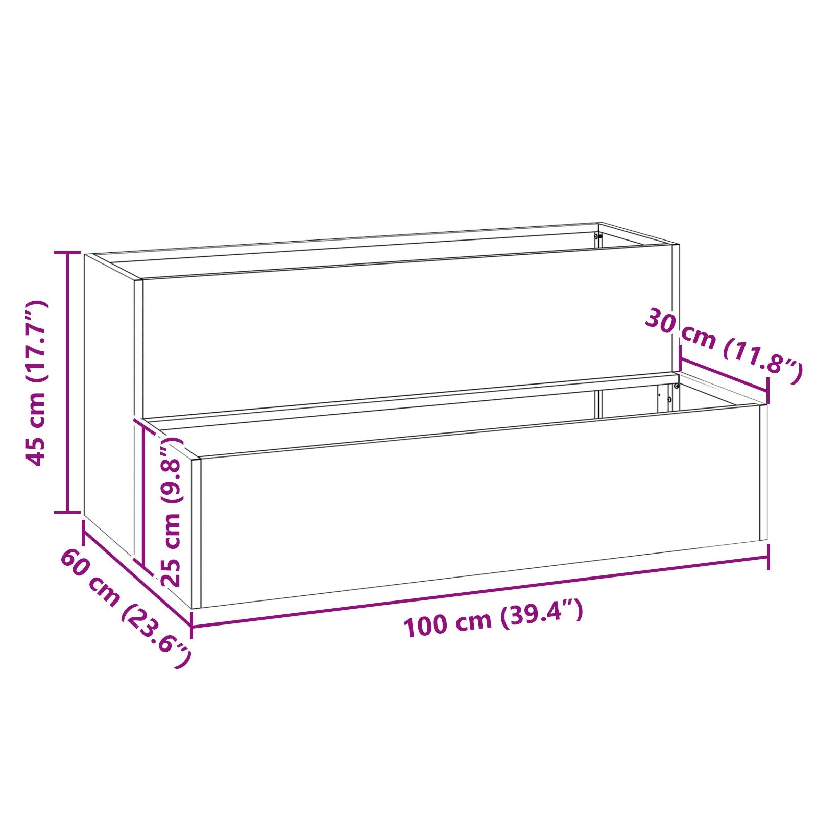 Macetero de Jardín en 2 Niveles , 100x60x45 cm, Hecho de Acero Galvanizado V9623 Vetonek