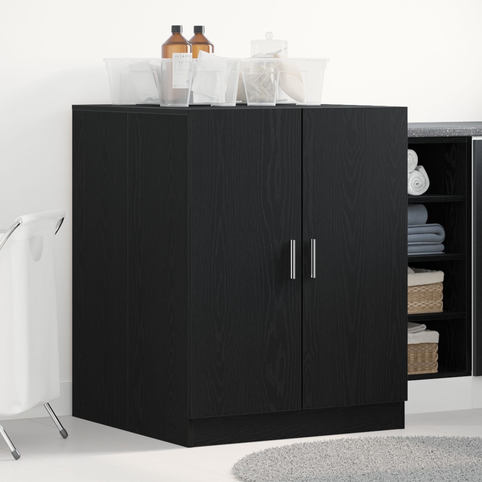 Black Oak Washing Machine Cabinet 70.5x71.5x91.5 cm Crafted Wood V0660 Vetonek