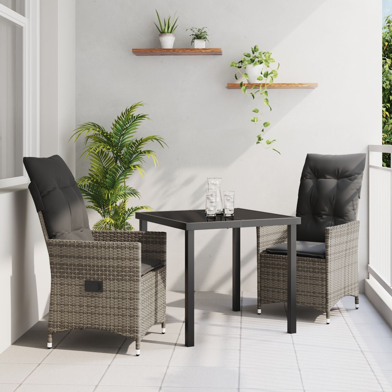 Set de Comedor de Jardín de 3 Piezas de  con Cojines Gris de Ratán Polímero V4688 Vetonek