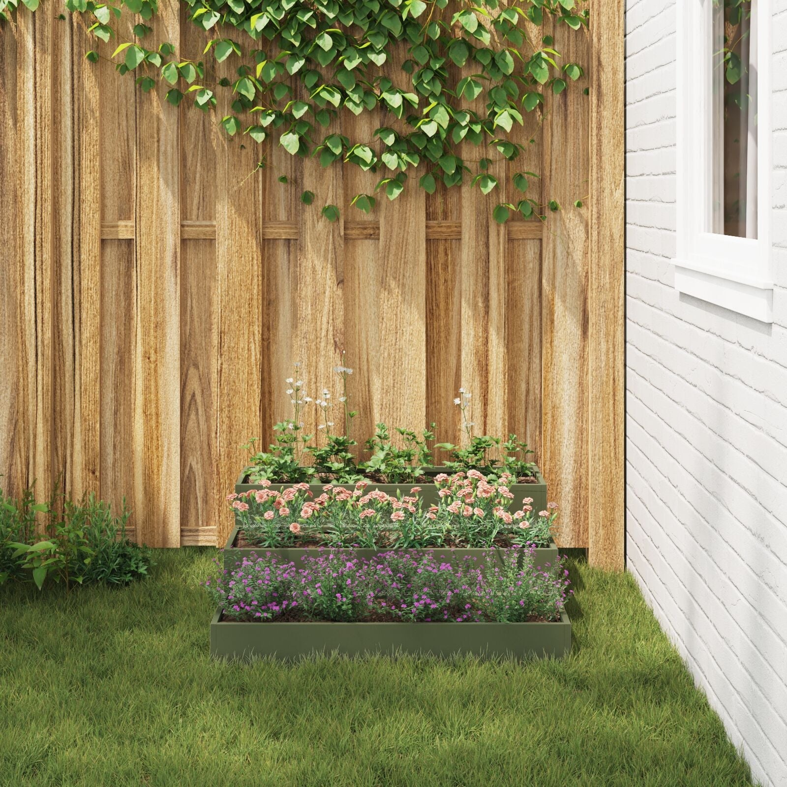 Macetero de Jardín  de 3 Niveles 90x90x35 cm Verde Oliva Acero V9258 Vetonek