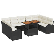 10 Piece Garden Dining Set with Cushions Black Poly Rattan Acacia V7418 Vetonek