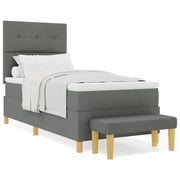Bed with slatted base and mattress and dark gray bench 90x190 cm in fabric V3094 Vetonek