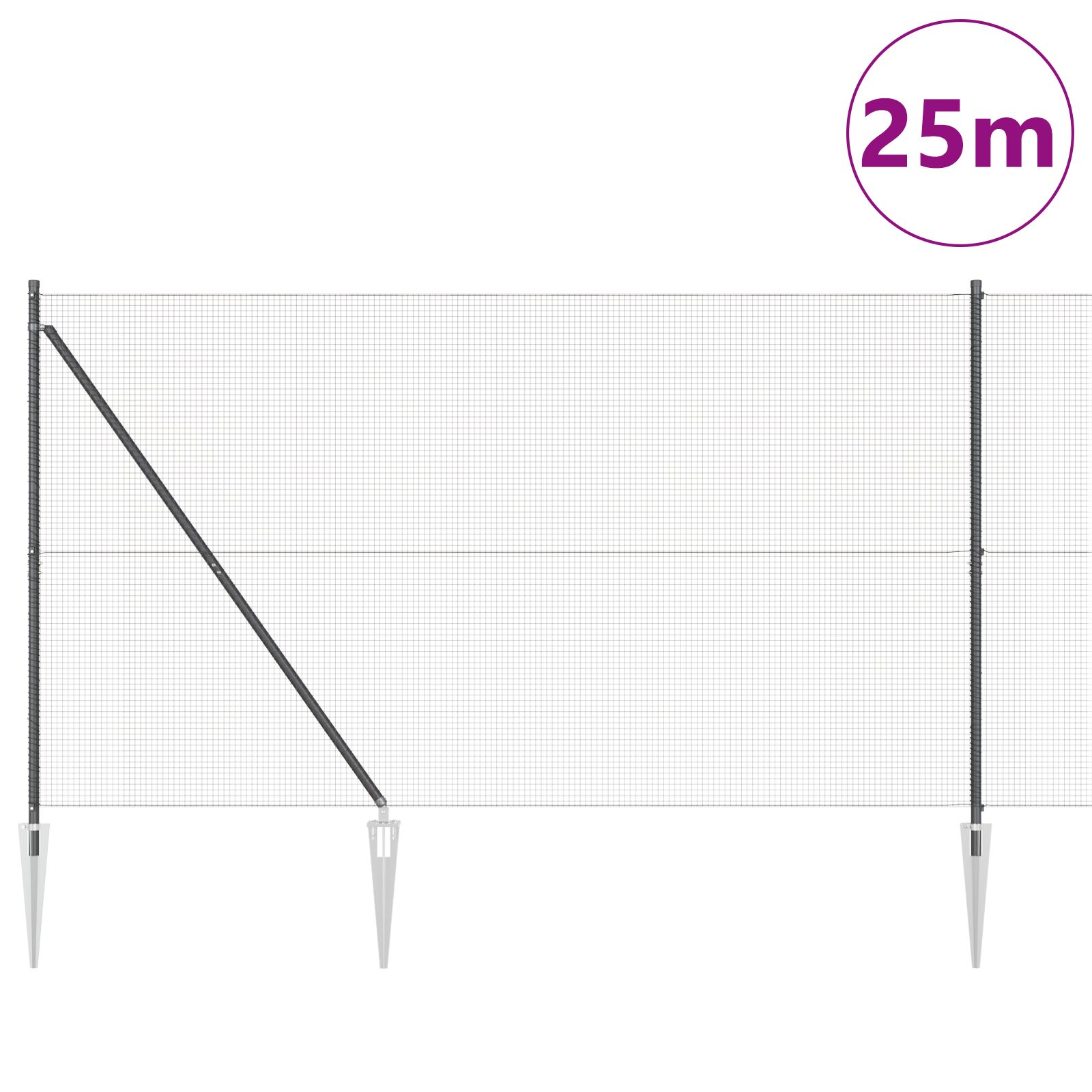 Cerca de Alambre Soldada con 13 Postes de Punta Gris 1.6x25 m Acero V3789 Vetonek