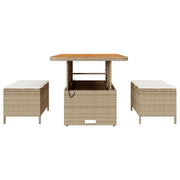 Conjunto de Comedor de Jardín de 3 Piezas con Cojines Beige de Ratán Poliéster y Acacia V0155 Vetonek